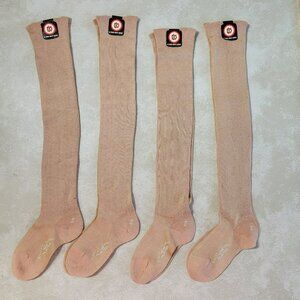 Antique Child's Thigh High Socks 4 Pair Cotton & Rayon 6 1/2 Beige Dan Knit